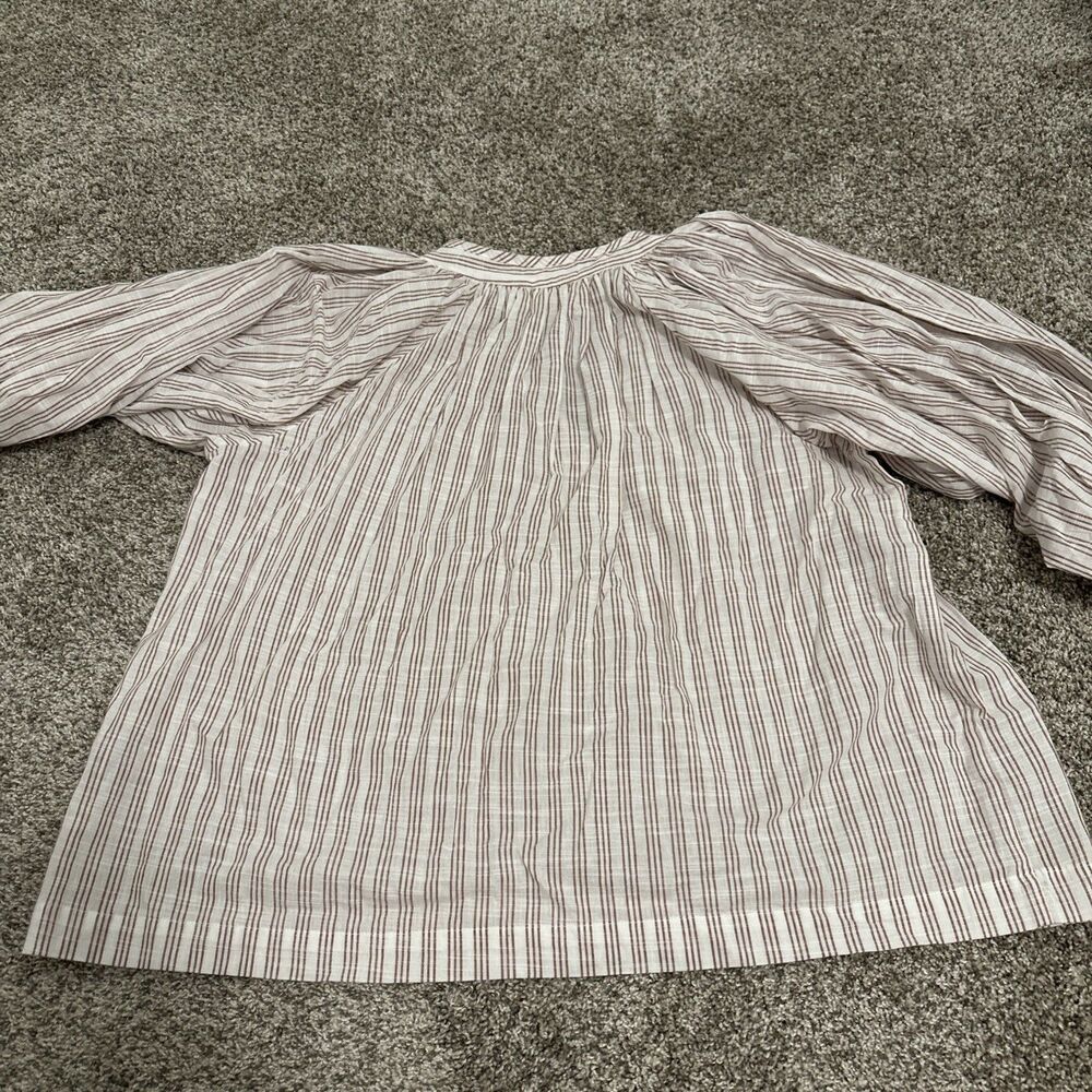 Daughters Of India Striped Linen Poet's Blouse w/Tie Neck Women’s Size Small - Picture 7 of 9